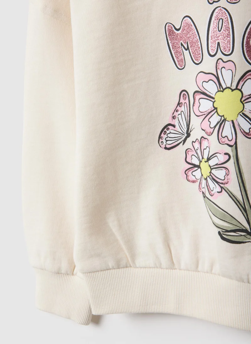 Ovs  OVS White Pure Cotton Hoodie For Girls Regular Fit With Decorations for Kids | Best Price UAE